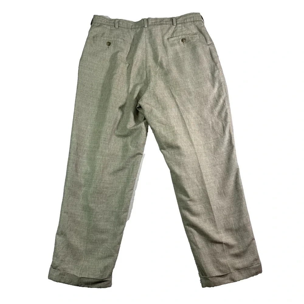 vintage 90s mens beige Savane cotton linen dress pants pleated‎ trousers 38x30